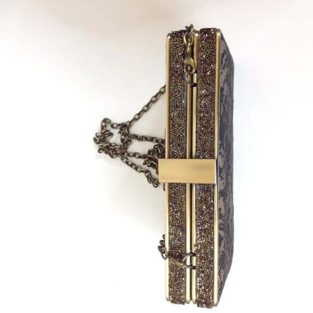 Sondra Roberts Bag Metallic Gold Clutch Crossbody Chain Clutch Purse